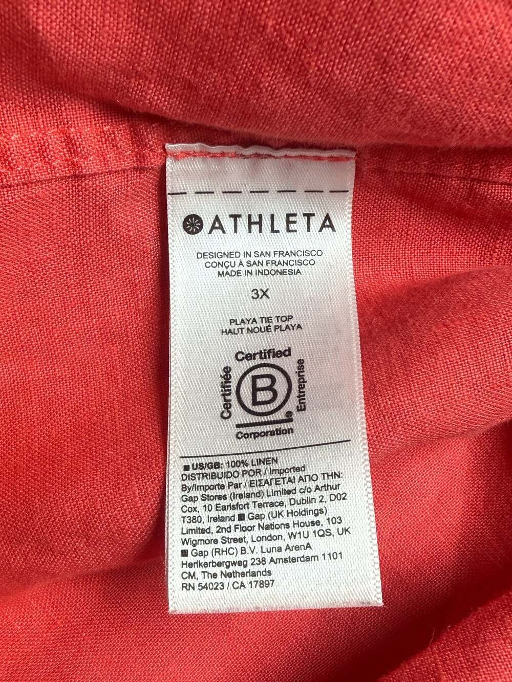 Athleta Playa Linen Short Sleeve Tie Hem Wrap Top Coral 3X - Picture 7 of 7